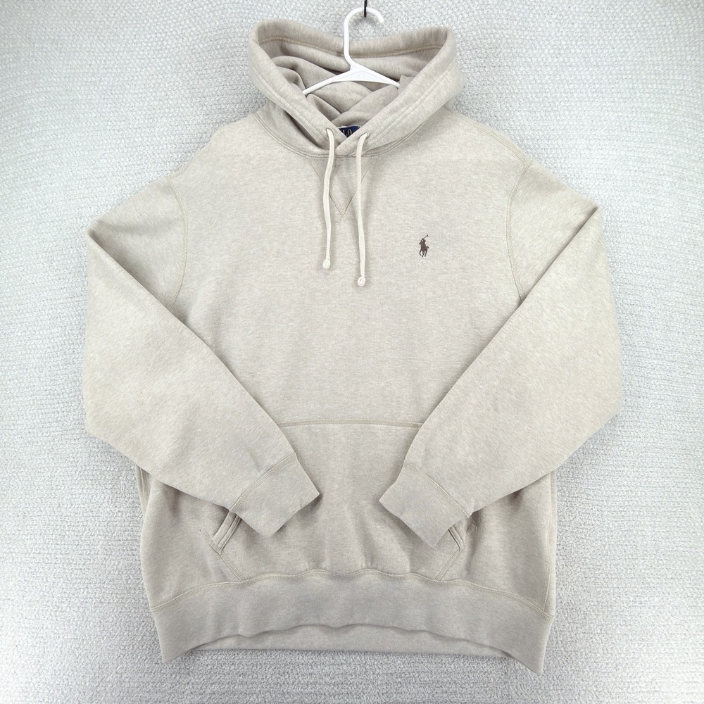 Polo Ralph Lauren Hoodie Mens XL Oatmeal Beige Heather Fleece Pony Pullover